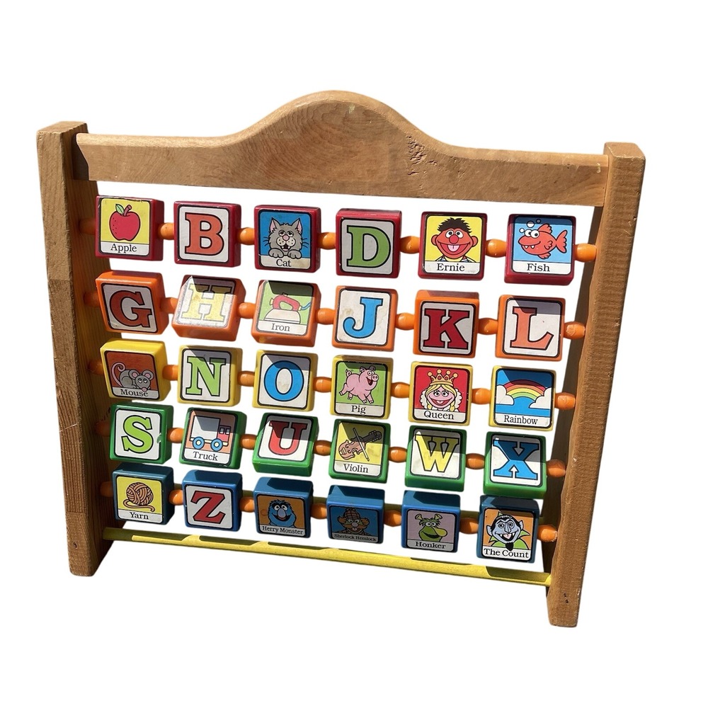 Vintage Sesame Street Muppets Alphabet Letter Character Wooden Educational‎ Toy